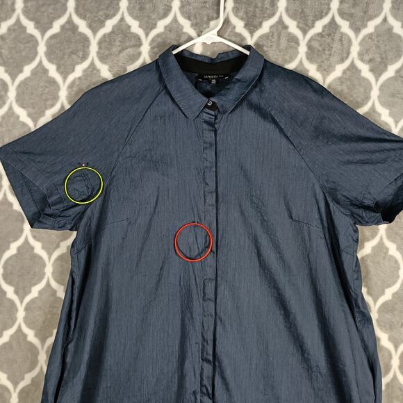 Lafayette 148 Painter Smock Tunic XXL Blue Linen Blend Plus Size Pockets - Picture 3 of 11